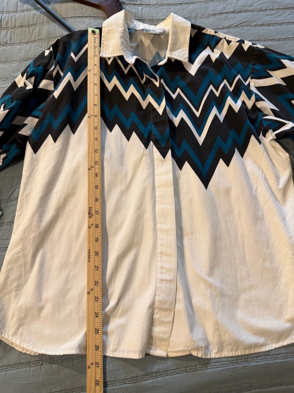 Vintage Roper Western Shirt XL‎ Mens White Teal Black Zigzag Geometric USA Made - Picture 6 of 7